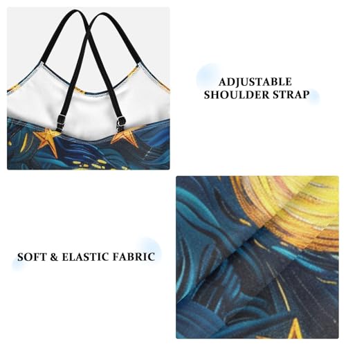 senya Girls Swimsuits Van Gogh Waves Starry Sky Moon One-Piece Swimwear Quick Dry Girls Bathing Suits for 3 Years Old3