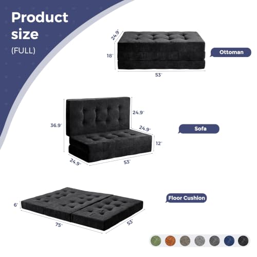 Image of MAXYOYO 6 inch Folding Sofa Bed for Floor, Tufted Tri-Fold Floor Mattress