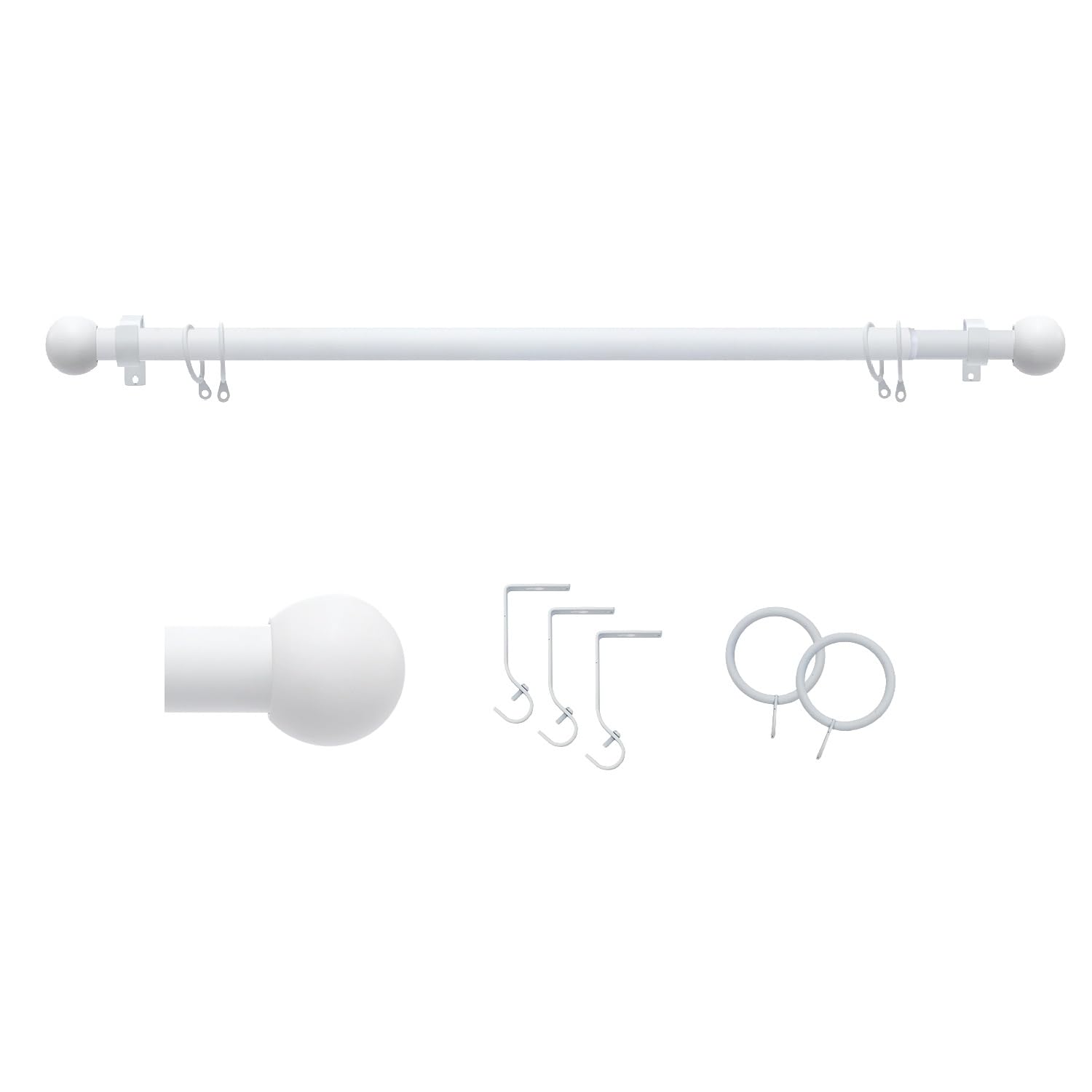 Curtain Poles Extendable Curtain Pole 120 cm to 300 cm White Round Ball Finials 48" to 120" Curtain Track Includes Rods,Finials,Brackets