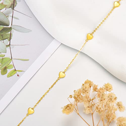 14K Yellow Gold Heart Bracelet for Women Adjustable Dainty Love Heart Bracelet for Girlfriend Wife3