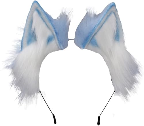 Miniatura 2 de BSTANG Disfraz de gato de fiesta de anime cola de orejas de gato cola de zorro de 197 pulgadas regalo para niños cola de oreja de gato azul blanco