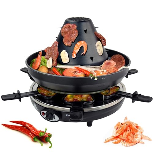 Syntrox Germany Tatarenhut für 6 Personen Multifunktionaler Tischgrill Antihaftbeschichtung Grill Geselliges Grillvergnügen 1500 Watt Leichte Reinigung