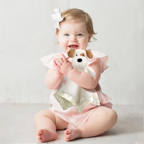 Image of Dog Security Blanket Soft Lovey Baby Stuffed Animal with Satin Backing for Toddler Infant Newborn Boys and Girls, Lovely Unisex Puppy Snuggle Toy, Brown 16 Inch