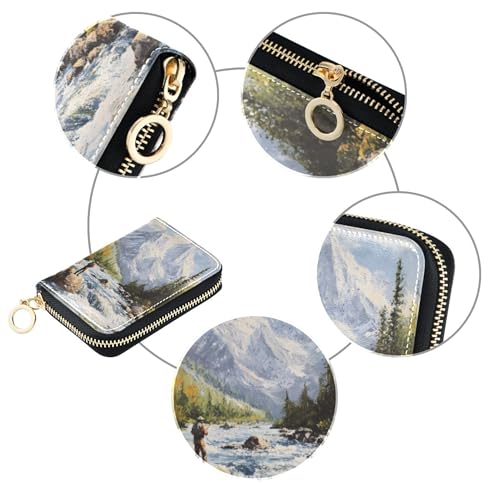 Floral Wallet Women Small Cute Card Holder RFID Blocking Vintage Mountain River Coin Change Purse with Zipper4