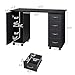 Goujxcy Rolling Nail Table Manicure Table Nail Desk Station, Beauty Salon Nail Station Desk Nail Art Equipment with 4 Drawers & Large Cabinet & Wrist Rest,Black