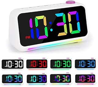 SZELAM Digital Alarm Clock with 7 Colors Night Lights,Kids Alarm Clocks with 7 Colors Big Number, Adjustable Volume,12/24H,Snooze, Mains Powered Portable Alarm clocks bedside for Bedroom, Room Decor