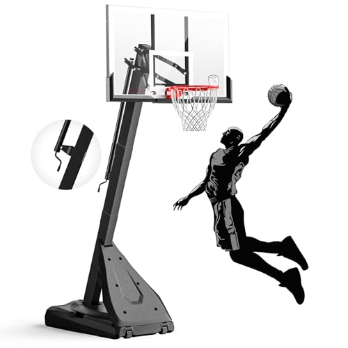 IGL Basketball Hoop Outdoor, 54 Inch Shatterproof PC Backboard, 7.5-10 FT Quick Height Adjustable Basketball Portable Hoops & Goals, Reinforced and Thickened Square Tube Iron Steel ?54 Rock Square?