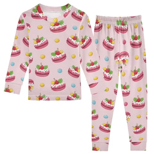 Pajama Sets Long Sleeve Sweet Dessert Pink Macaroons Soft Comfy Sleepwear 2 Piece PJS 3-8T