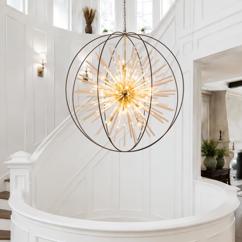 Image of Vezzio Black and Gold Crystal Chandelier for High Ceiling Foyer Entryway