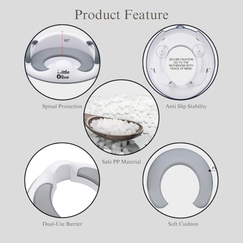 Image of Little Olive Baby Potty Seat with Backrest and Splash Guard | Soft Padded Toilet Trainer for Kids | Ergonomic Non Slip Portable Potty Training Seat for Toddlers Grey
