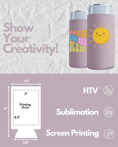 Image of PartyPrints 1000 Pack Blush Blank Slim Can Cooler Sleeves | Plain Seltzer Customizable Bulk Coolers for Beer Bottles & 12oz Tall Cans | Skinny Collapsible Drink Insulated Sleeve