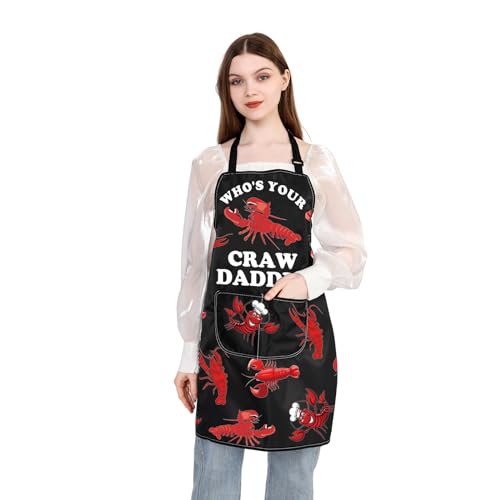 BDPWSS Crawfish Apron With Pockets Crawfish Lover Gift Crawfish Boil Lobster Gift Who's Your Crawdaddy Crawfish Themed Gift (Your Crawdaddy AP), average size
