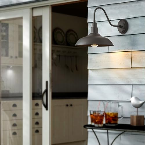 Image of 2 Pack Outdoor Barn Farmhouse Light with 14in Dome, Exterior Gooseneck Lights Fixture for House, Dark Bronze Outside Wall Mount for Porch, Patio, Entryways