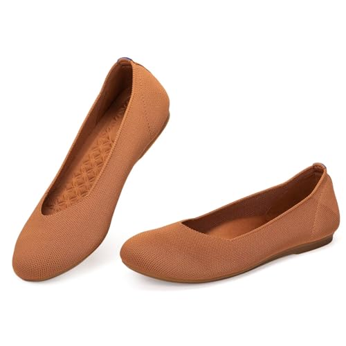 Image of Frank Mully Women's Ballet Flats Round Toe Walking Flats Slip On Work Shoes Knitted Flats Shoes for Woman Soft Lightweight