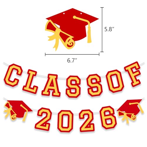 Image of Class of 2026 Graduation Banner University College Grad Garland Decoration Party Supplies High School Colors Red Gold