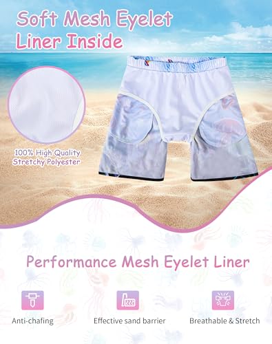 Girls Beach Board Shorts Swim Shorts with Liner Quick Dry Active Jellyfish Swim Trunk Have 2 Pockets Drawstring 2-12T2