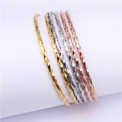 Image of Peora Silver Gold & Rose Gold Plated Metal Bangles Bracelet Fancy Gift for Women (6 Pcs. 2.6 inch)