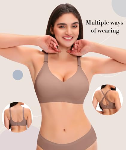 Seamless Bras for Women No Underwire Wireless Push up Bras, Cooling Ice Silk T-Shirt Bra Comfy Bralettes Light Brown — view 4