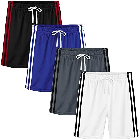 Resinta 4 Pack Boys Mesh Shorts Quick Dry Sports Running Shorts Active Athletic Shorts Basketball Performance Shorts