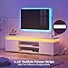 Rolanstar TV Stand with LED Lights & Power Outlet, Modern Entertainment Center for 32/43/50/55/65 Inchs TVs, Table, Universal Gaming Media Stand Storage Cabinet and Large Storage, White