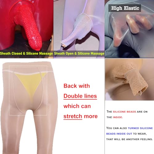 Men's Sexy 8D Oil Shiny Glossy Pantyhose Nylon Sheer Stockings with Silicone Sheath2