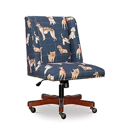 Linon Draper Dog Wood Upholstered Office Chair in Blue