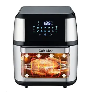 GOBBLER Air Fryer, 12 liter Family Size, 1800W All-In-One Air Fryer Oven With Led Touchscreen, 10 Preset Menu For Air Fry, Baking, Grill, Roast, Toast With Accessories (Af-120A)- Silver, Black