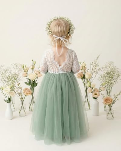 Image of 2Bunnies Girl Peony Lace Back A-Line Straight Tutu Tulle Party Flower Girl Dress