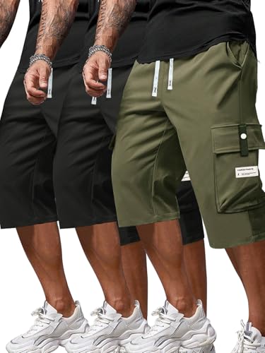Hidkat Men's Capri Pants Cargo Shorts Hiking Below Knee 3/4 Long