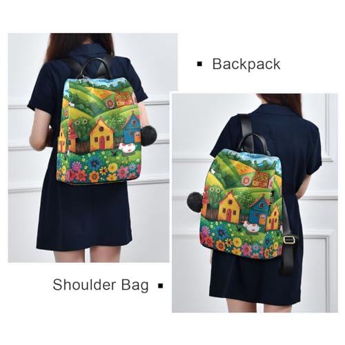 Mochila para mujer antirrobo con apertura trasera oculta y pompón suave juvenil 7