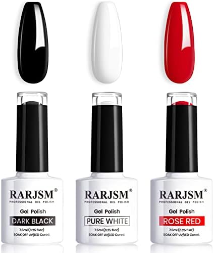 RARJSM Black White Gel Nail Polish Red Nail Polish Set Soak Off Gel Polish 3PCS 7.5ML UV LED Curing Required Nail Polish Nail Art French Manicure DIY at Home