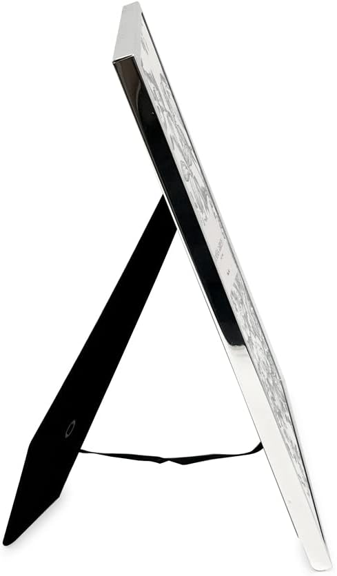 Laura Ashley 8x10 Silver Flat Metal Picture Frame (Vertical & Horizontal) w/Two-Way Easel Stand, Black Velvet Backing, Wall-Mountable, Made for Tabletop, Desk, Wall Display, Home Décor (8x10, Silver)