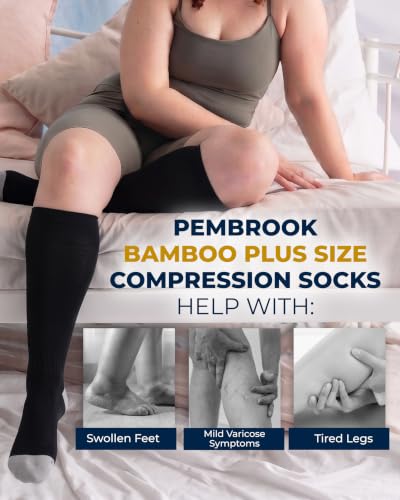 Image of Pembrook 3 Pairs Plus Size Compression Socks Wide Calf - Bamboo Viscose Compression Socks for Women Wide Calf