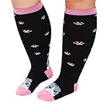 PUTUO Wide Calf Compression Socks: Plus Size Compression Socks for Women with Cat Pattern Medical Compression Stockings for Men for Support Flight Varicose Pregnancy 20-30 mmHg 3XL 1 Pair