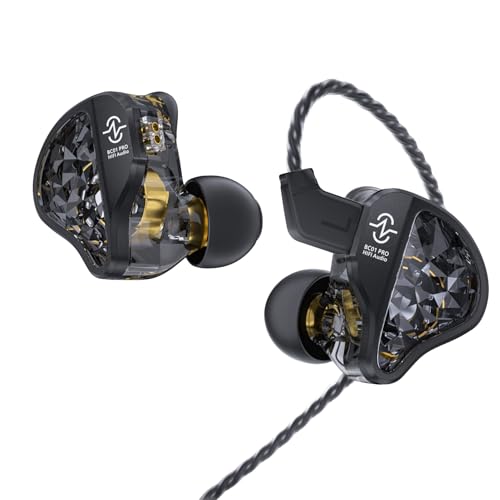 CCZ BC01 PRO in Ear Monitor Headphones, IEM for Gaming, HiFi Powerful Bass Gaming Earbuds, 1BA 1DD High Fidelity IEMS in Ear Headphone for Singer Musician with Patent Ear fins (without mic,Dark Black)