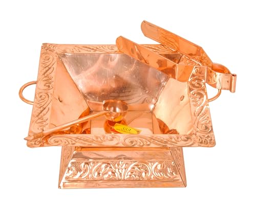 Image of Shiv Shakti Arts Pure Copper Hawan Kund Agnihotra Set with Both Side Handle and Stand (4 Pc Set, 23 x 23 cm)