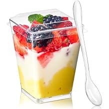 TOFLEN 50 Pack 5 oz Plastic Dessert Cups with Lids for Party, Mini Dessert Cups with Spoons Dessert Shooter Cups for Yogurt Parfait, Appetizer, Pudding, Fruit and Ice Cream