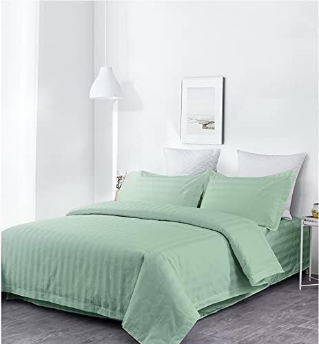 Lasin Bedding, Stripe Super Soft, California King/King 100% Cotton 3pcs Duvet Cover Pillow Case Bedding Set, Green