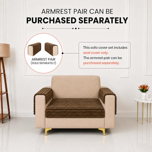 Image of Homerz Premium Rabbit Fur Sofa Cover with Anti-Skid Backing, Soft Plush Fabric Sofa Protector for Living Room Furniture (Coffee, 1 Seater, Only Seat Cover)