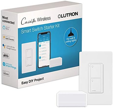 Lutron Caseta Original Smart Light Switch Kit w/ Wall Plate and Smart Hub, Compatible w/ Alexa, Apple Home, Google Home, Single-Pole/3 Way, 5 Amp, P-BDG-PKG1WS
