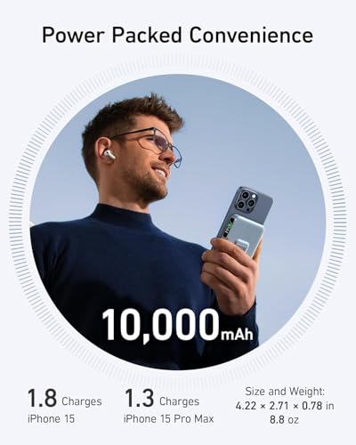 Image of Anker MagGo Power Bank, Qi2 Certified 15W Ultra-Fast MagSafe-Compatible Portable Charger, 10,000mAh Battery Pack with Smart Display and Foldable Stand, For iPhone 15 /14 /13 /12 Only(USB-C Cable Include)