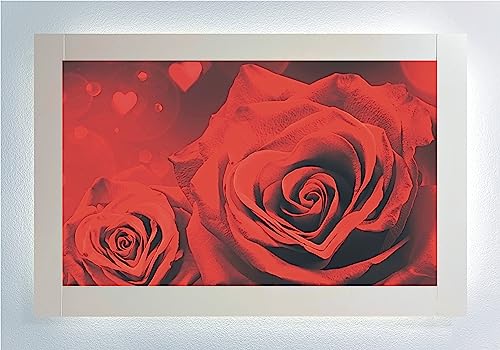 Tableau roses rouges éclairage latéral LED toile lumineuse décoration murale salon