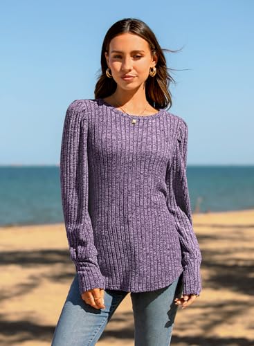 Image of MIHOLL Women's Puff Long Sleeve Shirts Casual Knit Blouses Crew Neck Elegant Tunic Tops