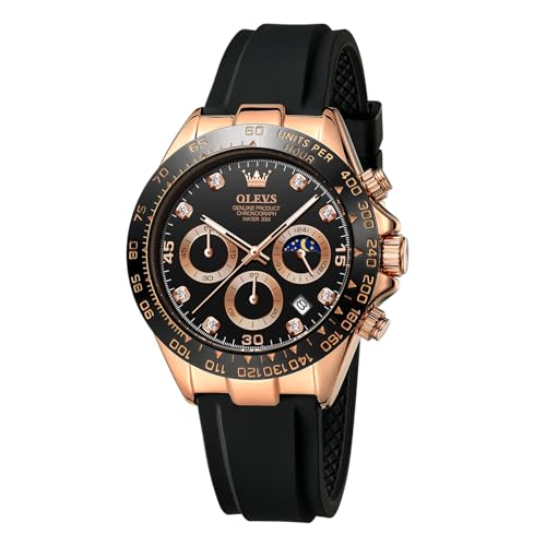 Image of OLEVS Men's Watches Chronograph Multifunction Sport Silicone Luxury Diamond Moon Phase Quartz Male Watch Waterproof Wrist Watch