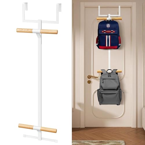 COZFUR Over The Door Backpack Hanger 2-Tier Metal Backpack Holder Rack Space-Saving Schoolbag Bookbag Backpack Hangers for Closet