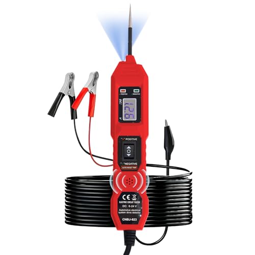 SHIELDIX Power Circuit Probe Tester, 6V-24V DC Automotive Car Electric Fuse & Voltage Tester with LED Test Light, HD LCD Readout, Overload Protection, Short Circuit Finder with 14.7FT Cable