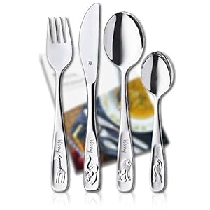 WMF Kinderbesteck mit Gravur 4-teilig, ab 3 Jahre, Cromargan Edelstahl poliert, spülmaschienengeeignet, Taufgeschenke…