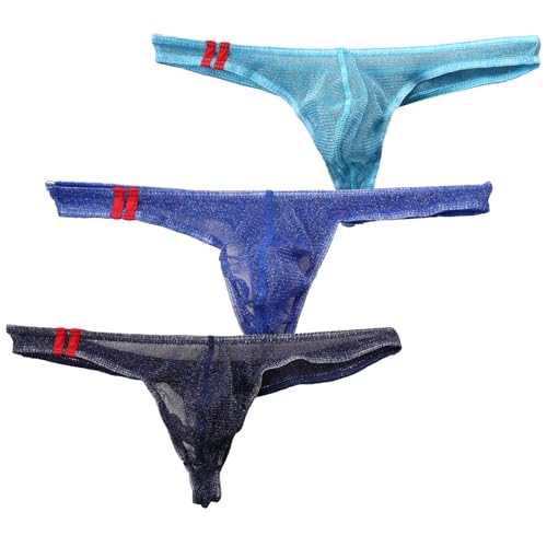 Evankin Mens Sexy Bling Mesh Thong See Through G-Strings Underwear Low Rise Briefs Bikini Wide Belt