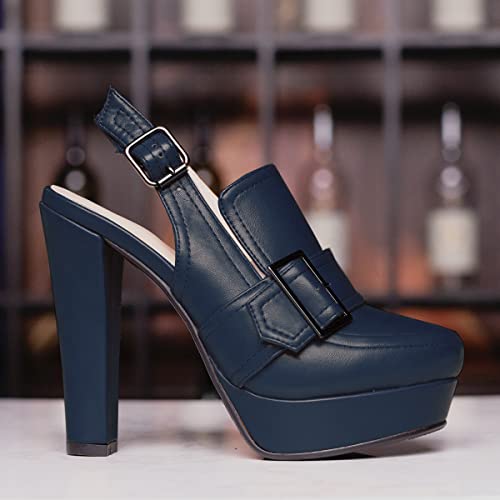 Image of SHODENSE Women Vintage Platform Chunky High Heels Pumps Shoes Round Closed Toe Platform Loafers Ankle Strap Block Heel Slingback Summer Sandals Backless Buckle Loafer Ladies Chic Sexy Party 4-11 M US
