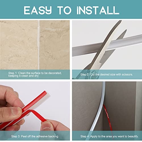 image for PVC Quadrant Trim, CAEEKER 5 Meters Tile Trim Caulk Strip Molding Trim